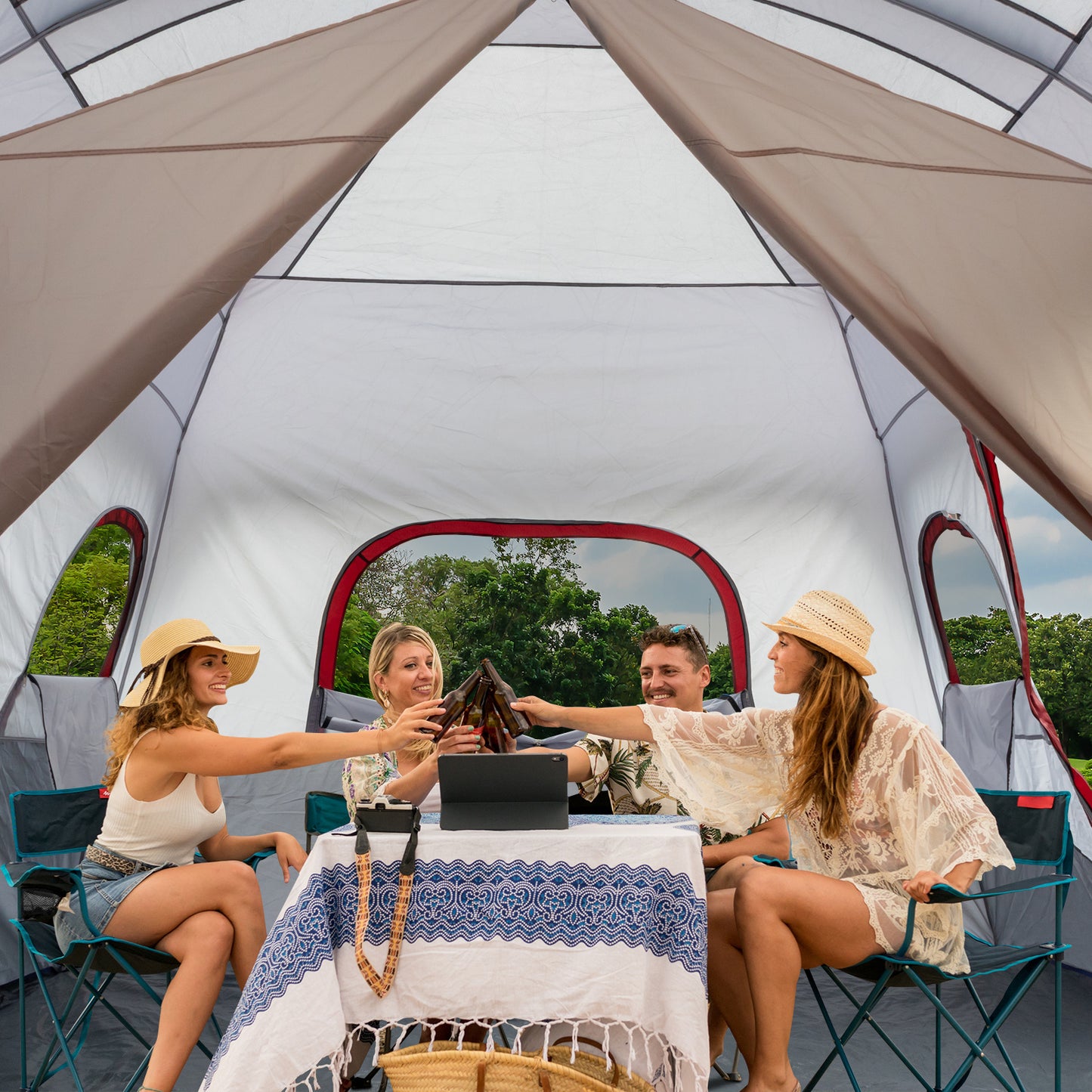 10 Person Red, White, And Gray Two Room Camping Tent