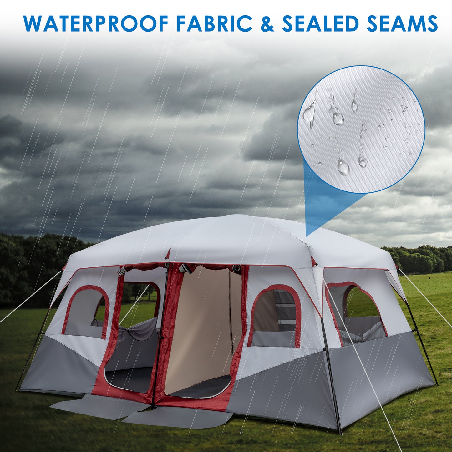 10 Person Red, White, And Gray Two Room Camping Tent