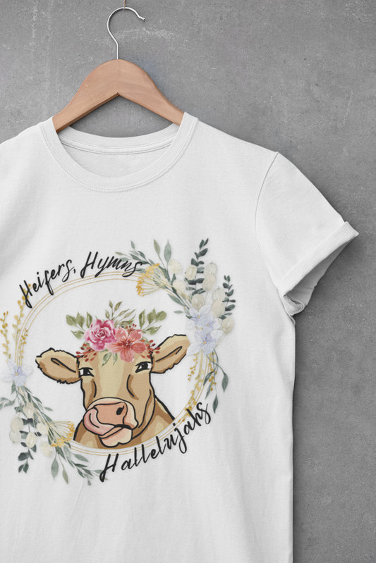 "Heifers, Hymns, Hallelujah" Fun Farm Style Tee